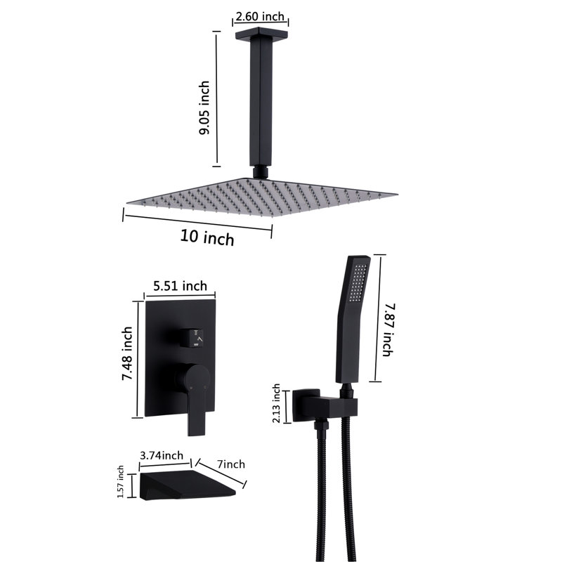 Matte Black 10Inch Shower, Stainless Steel, Balanced, Ceramic Disc, Diverter Valve, , 31 Function Knob, Wall Mounted Shower Steel Material, Balanced Swivel Head, Faucet