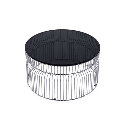Moderne, ronde de 30 po, table basse, plateau en verre trempé teinté, base ouverte en métal, table ronde avec finition, verre et cadre - Concept Industrial Homes, idéale pour les minimalistes