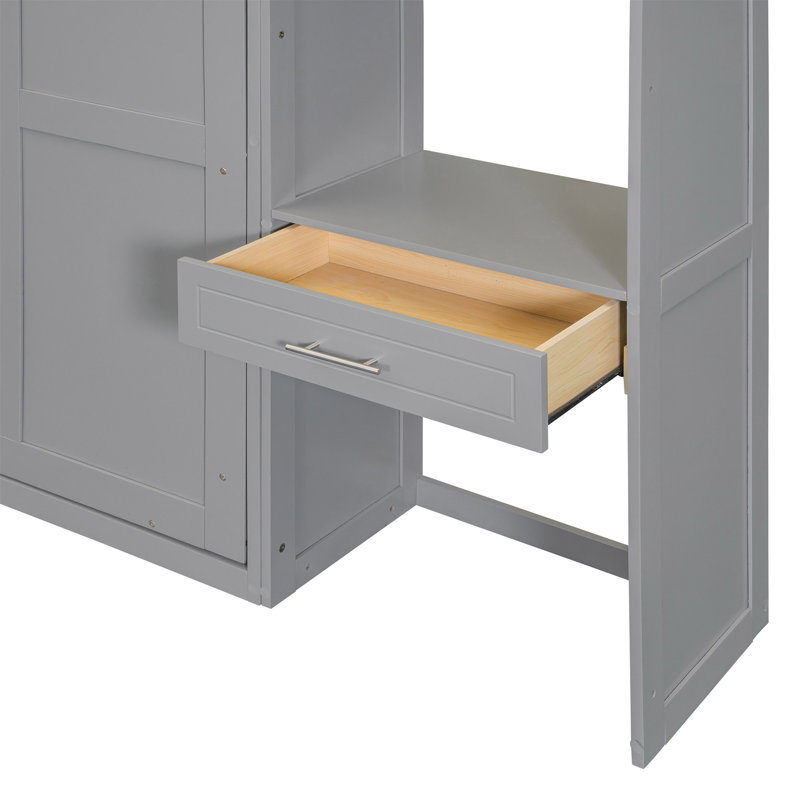 Grand lit escamotable mural avec bureau, armoire supérieure et tablettes de rangement, lit pliable peu encombrant, Grand lit