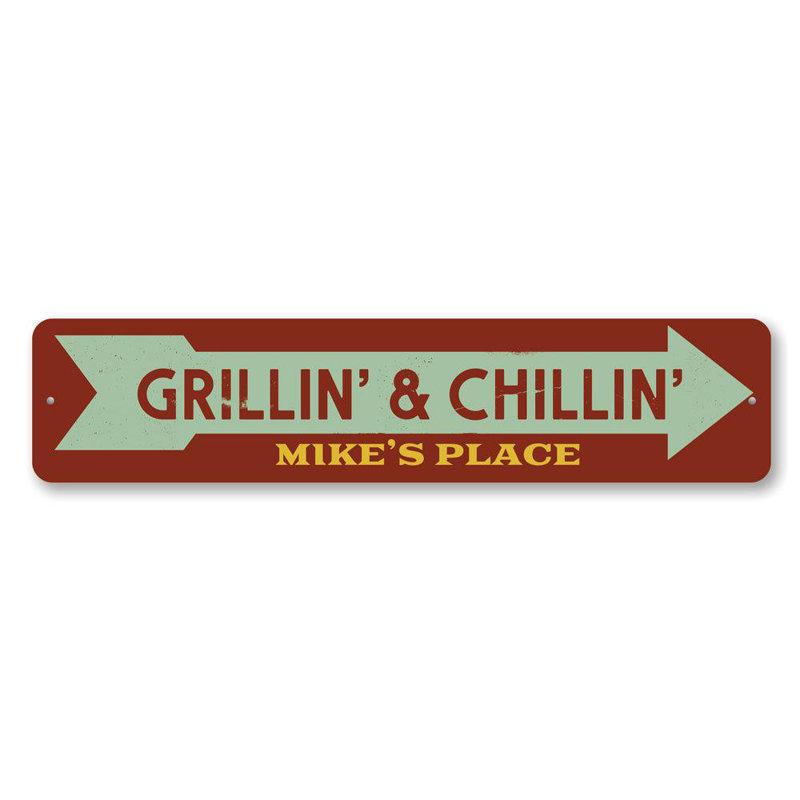 Enseigne en aluminium Grillin & Chillin ', H 4 po x l 18 po x P 0,04 po