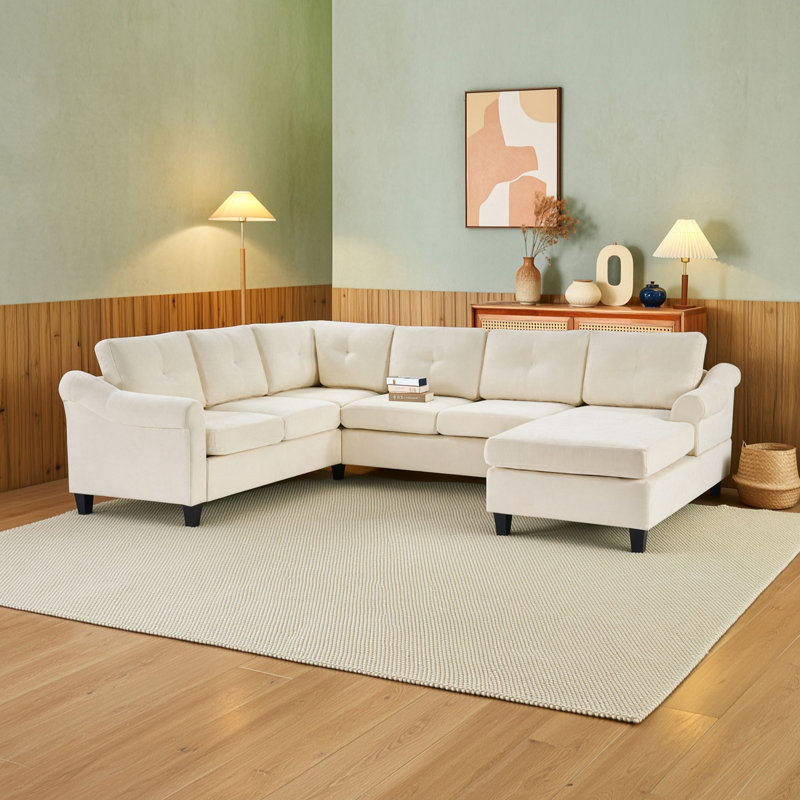 Canapé d'angle en U cinq places, Beige
