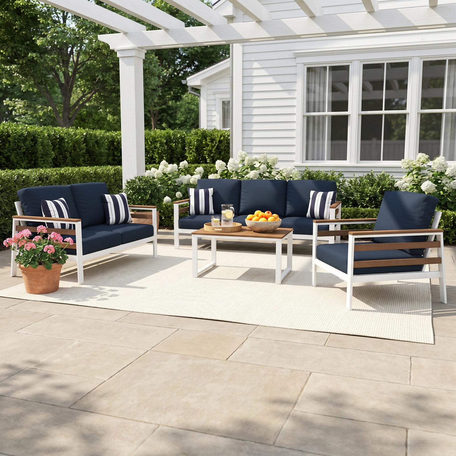 Townsend 6-Person Sunbrella® Patio Seating Group, Canvas Navy, Brown