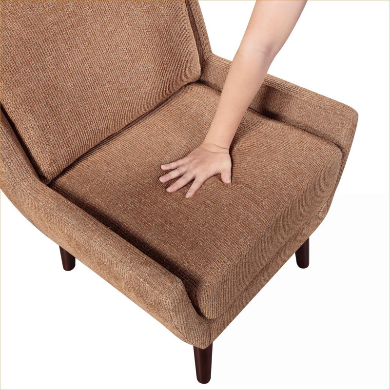 Fauteuil d'appoint contemporain compact à une place avec revêtement en chenille de ton orange et pieds en bois massif, Orange