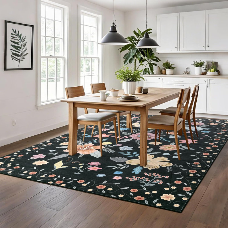 Runner Rug Kitchen Runner Floral Rug Runners for Hallway Bedroom, Soft Ultra-Thin Indoor Low Pile Flower Carpet with Non Slip Backing