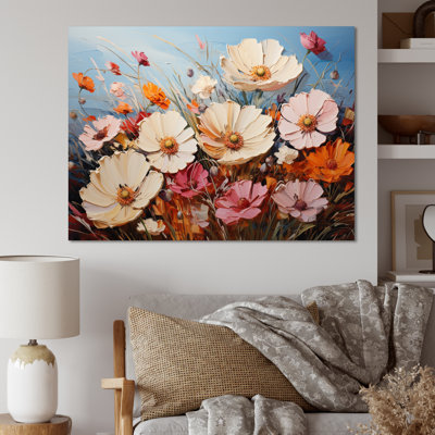 «White Pink Wildflowers Natures Symphony I», reproduction d'art sur toile