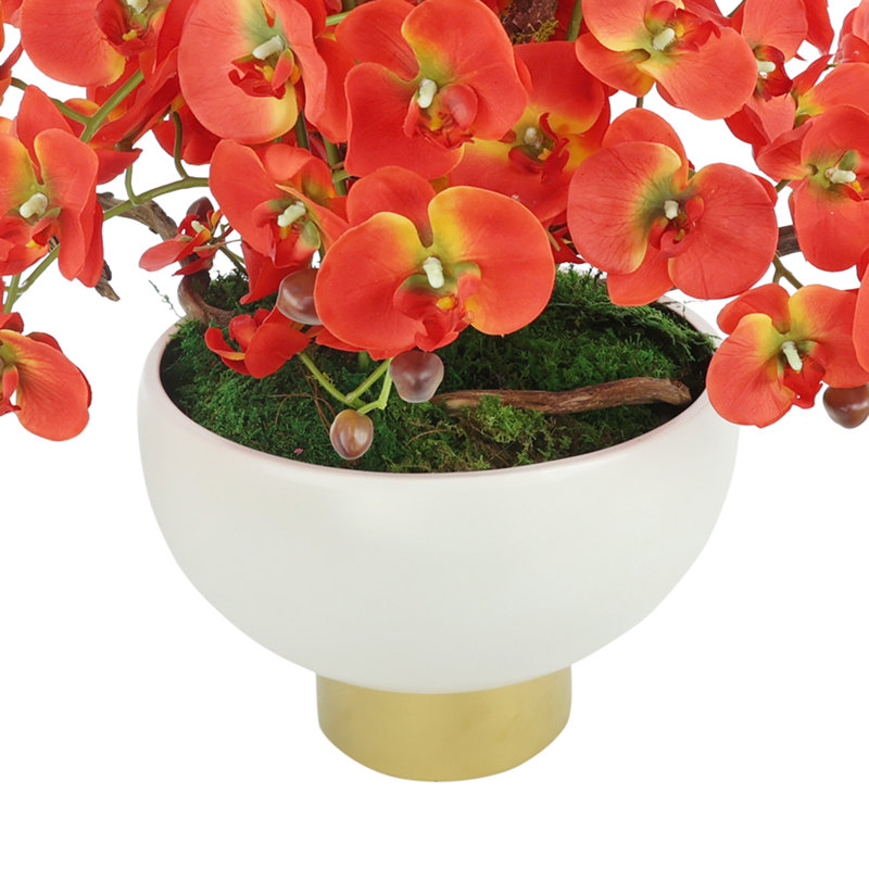 Modern Faux Orchid Arrangement In Ceramic Vase