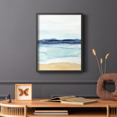 Watercolor Ocean Horizon II, reproduction encadrée - bois massif