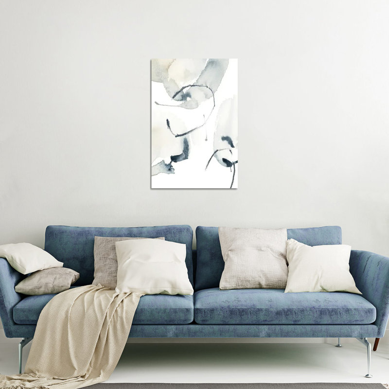 Abstrait en bleu gris et brun clair III, impression sur verre acrylique, H 32 po x l 24 po x P 0,25 po