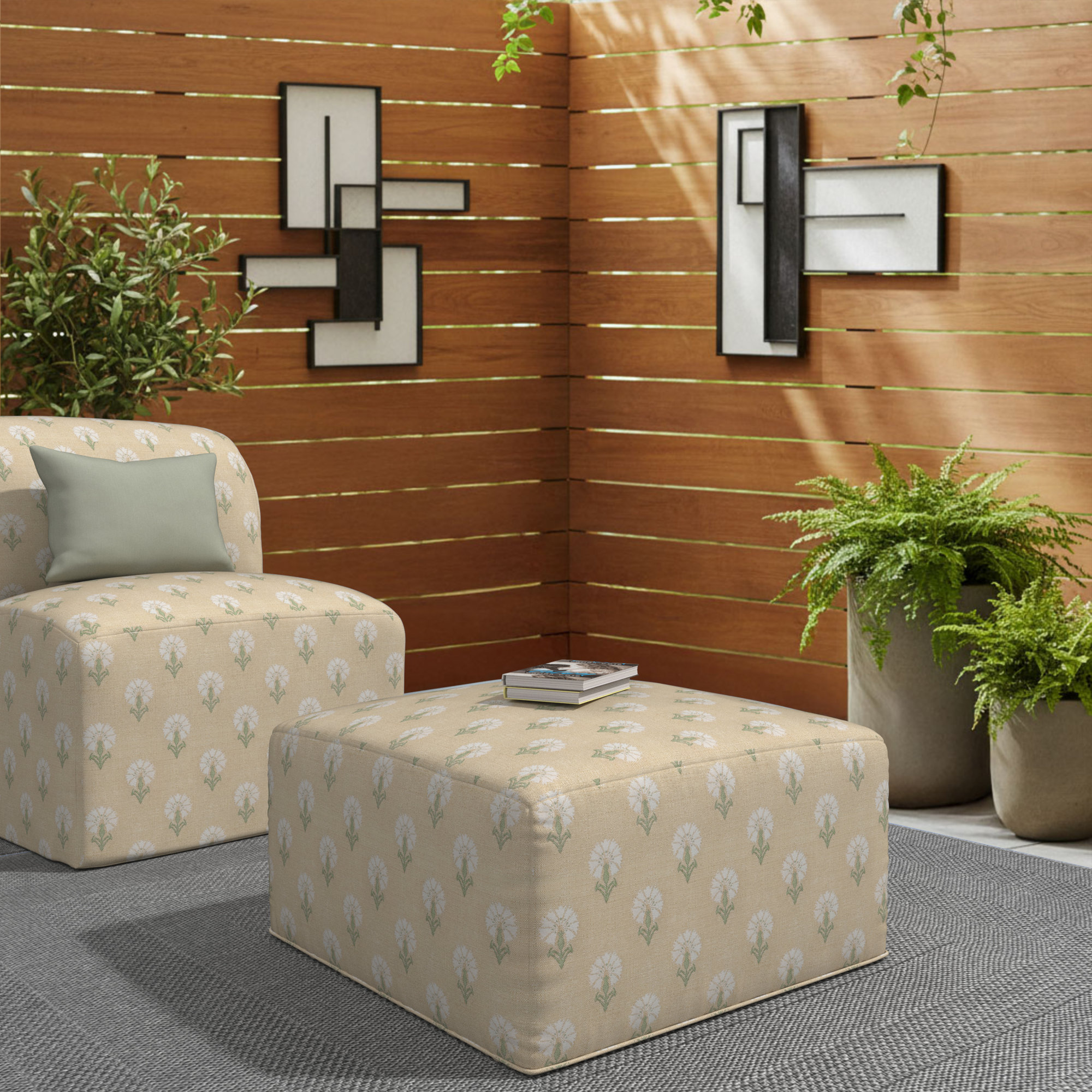 Eliana  Outdoor Ottoman, Sunbrella Mira Sunshine
