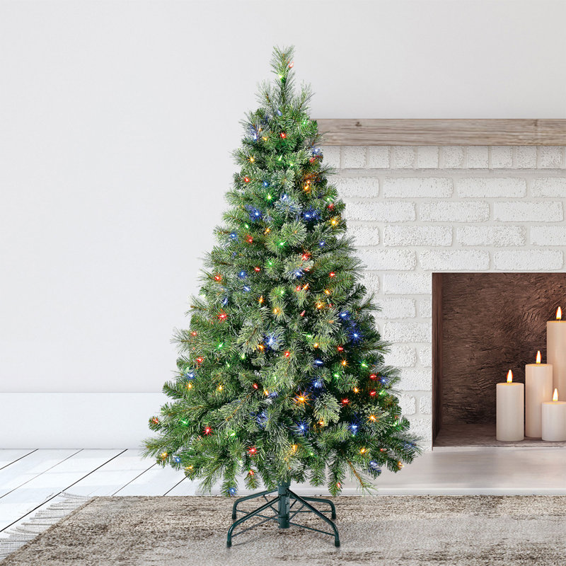 The Holiday Aisle® Rotating Tree Stand Base w/ Cascade Pre-Lit Holiday Tree, 5'