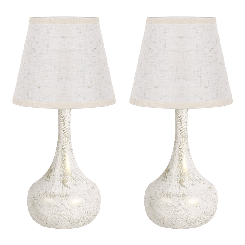 17.3" Modern Touch Table Lamps Set Of 2, 3-way Dimmable Bedside Lamps With Beige Linen Shade And Metal Base, Led Bulbs Included