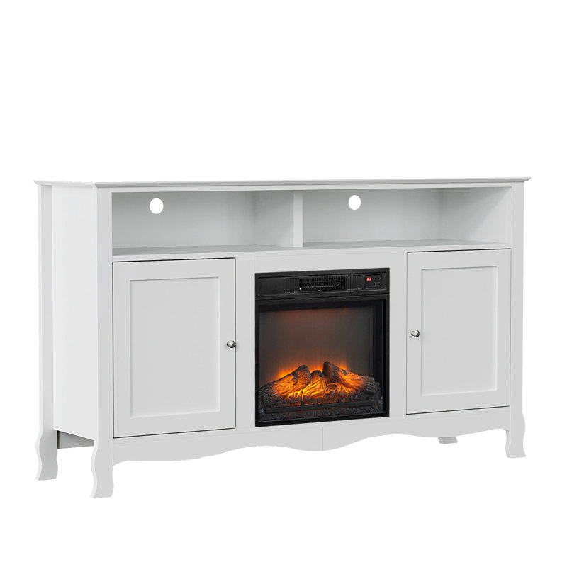 Meuble télé avec foyer, console multimédia, compatible avec foyer électrique, flammes 3D, réglage 62-82,, télécommande et minuterie