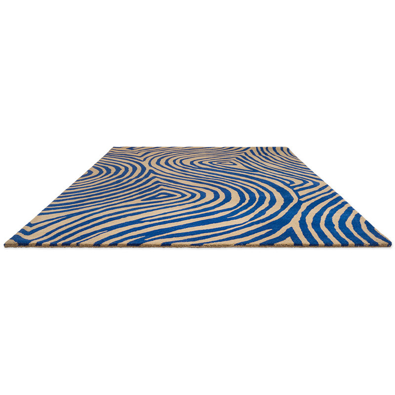 Handmade Blue and Beige Wool Abstract Rectangular Rug
