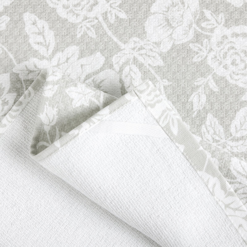 Gray Floral Cotton Kitchen Towel Set, 2 Piece