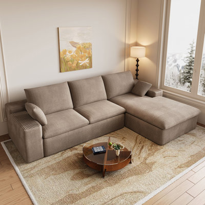 Canapé modulaire 107 po Cloud, canapé désossé pour le salon, canapé modulaire à assise profonde, canapé moelleux et confortable avec méridienne en L, aucun assemblage requis, coussins rembourrés en velours côtelé chameau