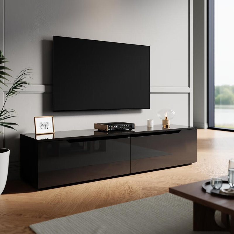 140×35×30cm TV cabinet,RGB LED light strip,Stand for TVs up to 55", Black