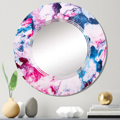 Rose et bleu marbre liquide Art Universe - Miroir mural moderne rond