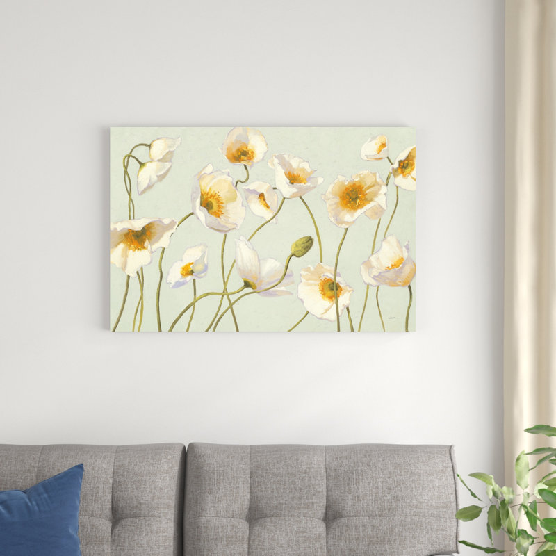 Coquelicots blancs et brillants, H 24 po x l 36 po