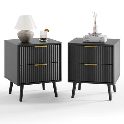 Fluted Nightstand With Curved Profile Design, 2-Drawer End Table, Bedside Table For Bedroom, Living Room by Mercer41