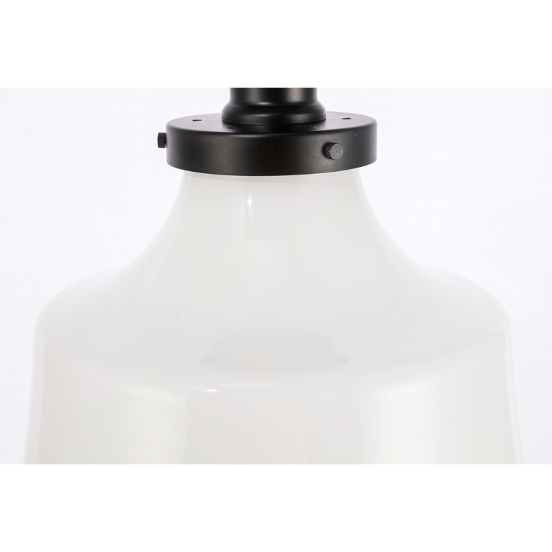 Plafonnier semi-encastré à 1 lumière Steverson, Noir, H 8,1 po x l 8 po x P 8 po, Blanc givré