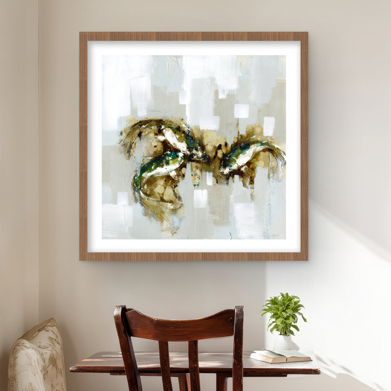 Three Abstract Koi Fish - Gray Animals Framed Matted Print
