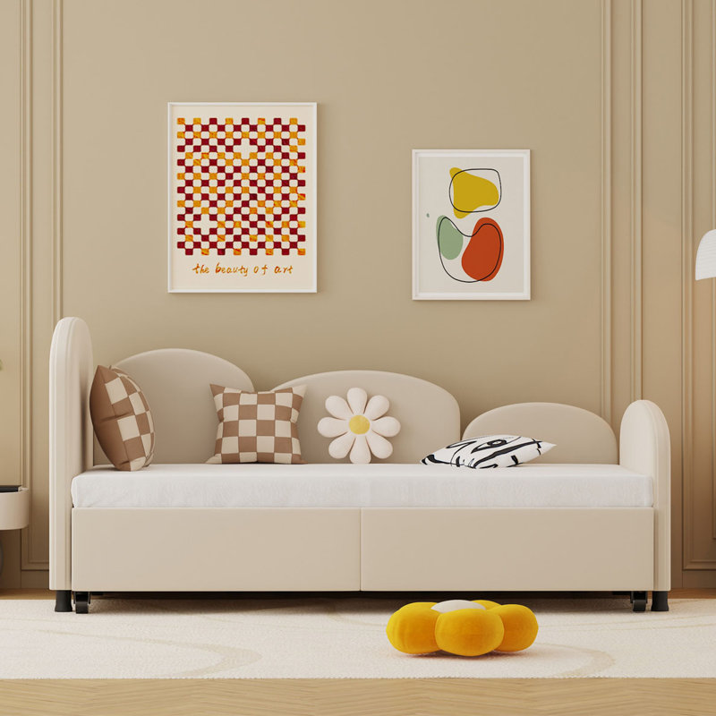 Lit de jour rembourré en velours avec tiroirs Gabel, Beige