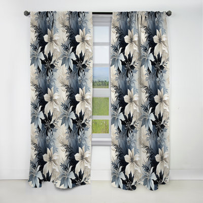 Monochrome Mirage Tropical Pattern IV - Floral Curtain - Blackout Floral Curtain - 1 Panels