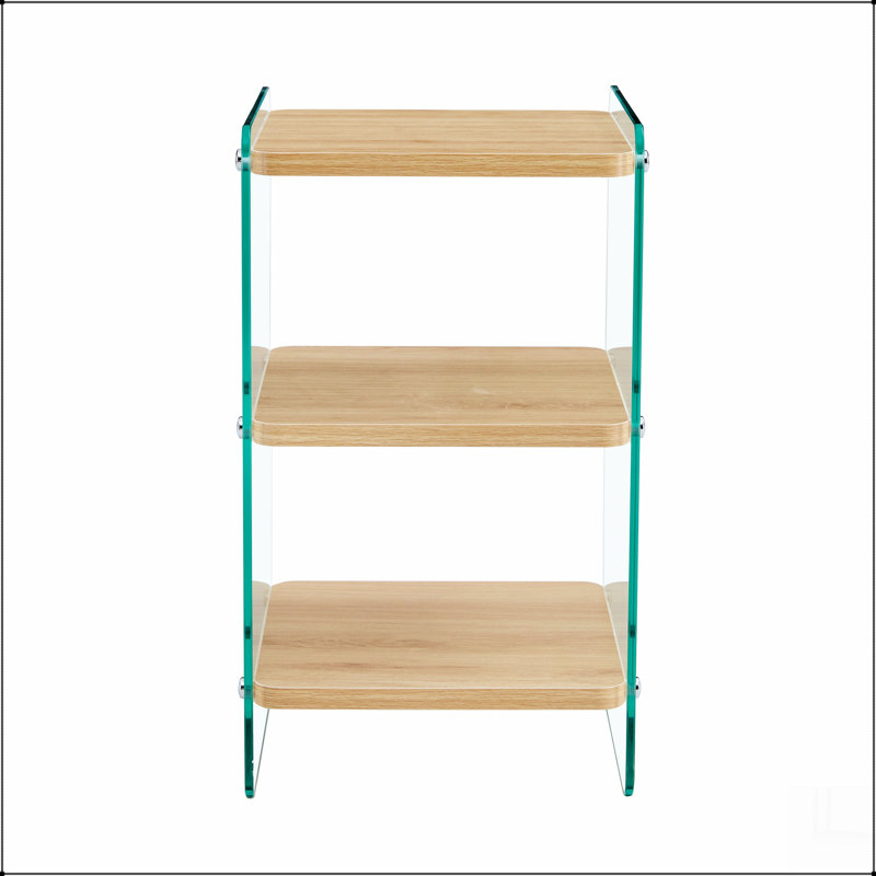 Trois niveaux de tables de chevet. La surface du panneau est en panneau de fibres à densité moyenne, avec des autocollants de grain, et les deux côtés sont en verre trempé transparent. La conception est simple et généreuse, avec une fonction de ran