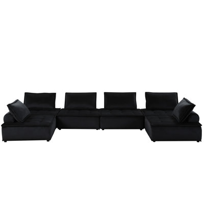 Canapé modulaire en U en velours noir avec siège de 14,5 po et capitonnage en mousse