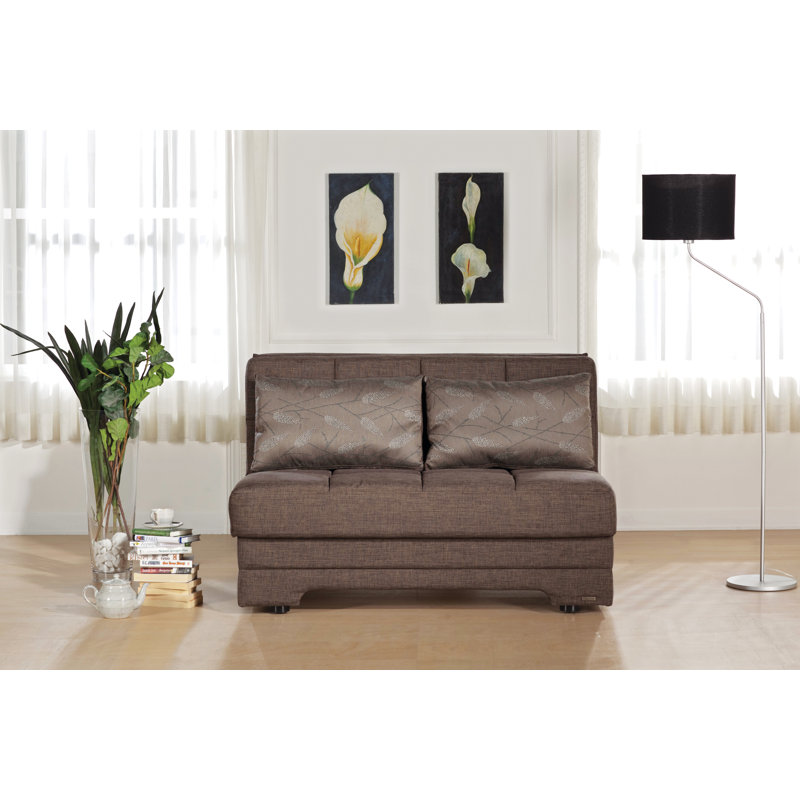 Sehr Chenille Armless Loveseat, Brown