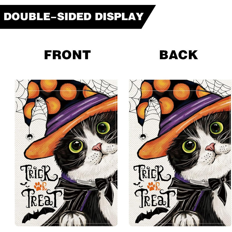 Drapeaux de jardin d'Halloween chat noir pour l'extérieur, drapeaux de jardin de Noël 12 pi x 18 pi, double face, chaton mignon
