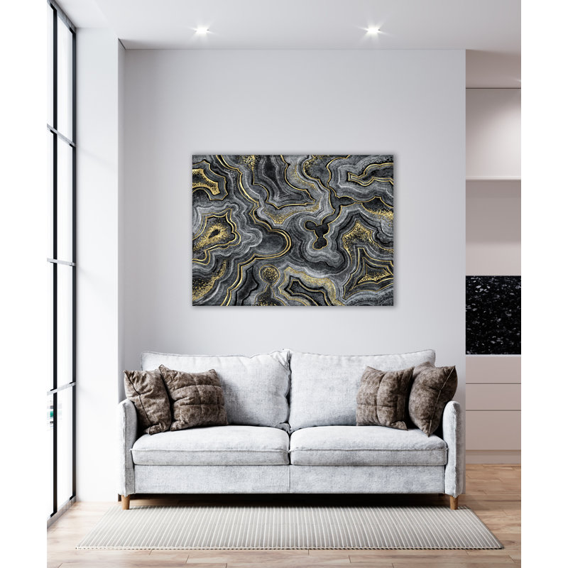 Grey, Gold, And Black Quartz Rock Treasure Acrylic Wall Decor, 20" H x 16" W x 1" D
