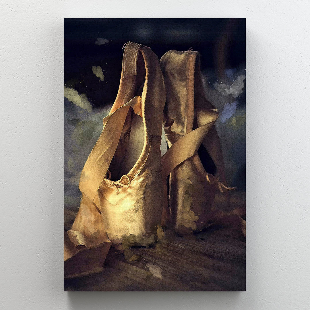 The Gold Ballet Shoes - Wrapped Canvas Painting Trinx 