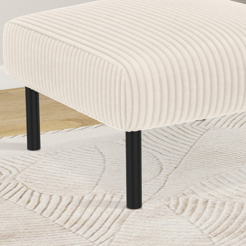 Upholstered Corduroy Ottoman With Metal Legs,Square Footstool For Living Room, Beige