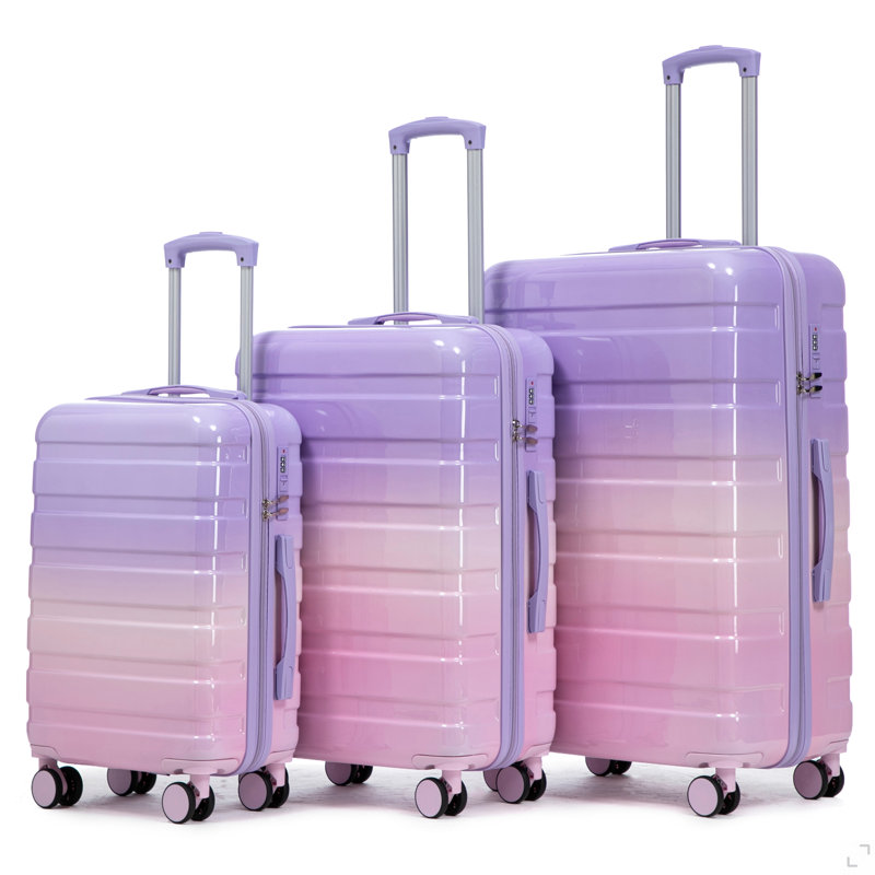 20 "/ 24" / 28 "3 pièces / ensemble de valise à roulettes pivotantes en PC, valise de transport, avec dégradé de couleurs et serrure à combinaison