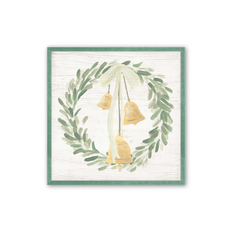 «Holiday Bells Wreath I», impression, H 13,5 po x l 13,5 po, Lemon Grass Single Picture Framed, Solid Wood