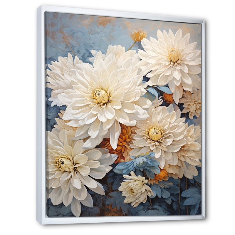 " Blue And White Mums Flowers Elegance V ", 32" H x 16" W x 1"D, White Floater Framed
