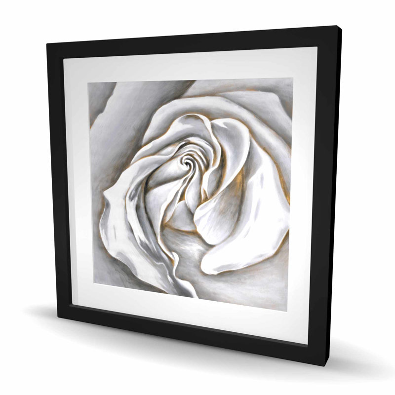 Rose blanche délicate - décor contemporain gris encadré