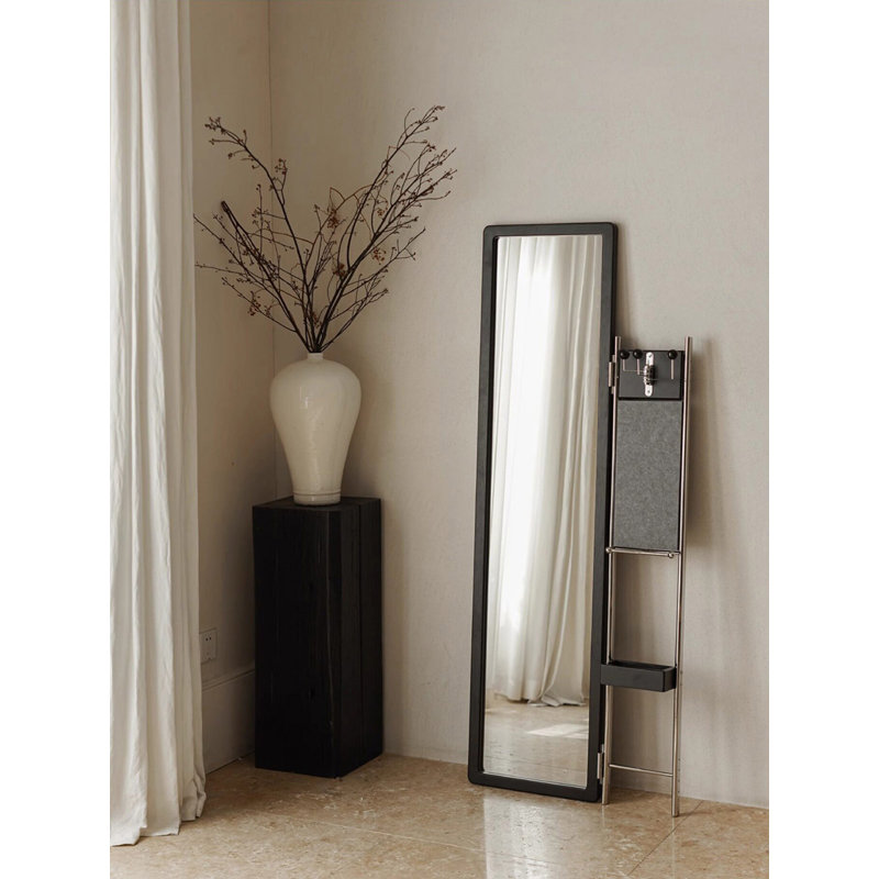 Nouveau miroir intégré en bois massif de style chinois avec support de rangement intégré, Black