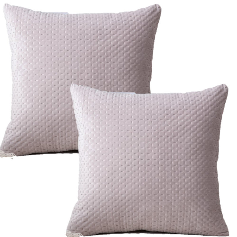 Ultrasonic Square Print Geometric Velvet Reversible Pillow Cover, Light Purple