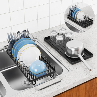 Over Sink Dish Drying Rack, Expandable Rustproof Countertop/In-Sink/Over-Sink Compact Dish Rack With Silicone Mat