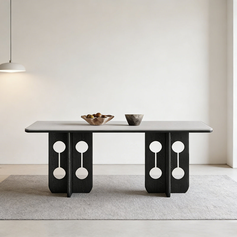 Table ronde noire en pierre frittée et chêne noir, H 29,5 po x L 70,9 po x l 35,4 po