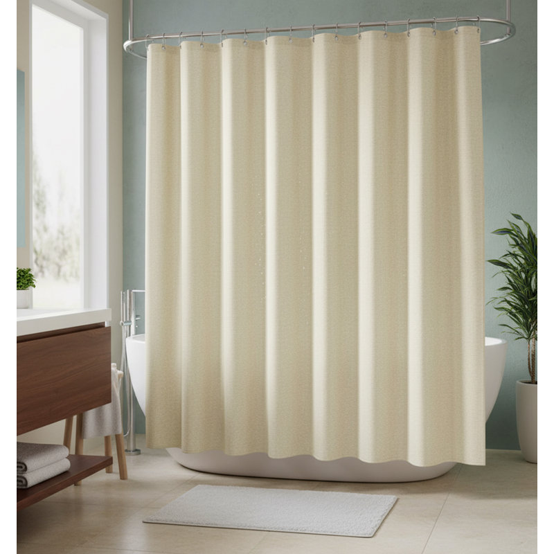 Linen Fabric Shower Curtain Heavy Duty, Waterproof, Beige
