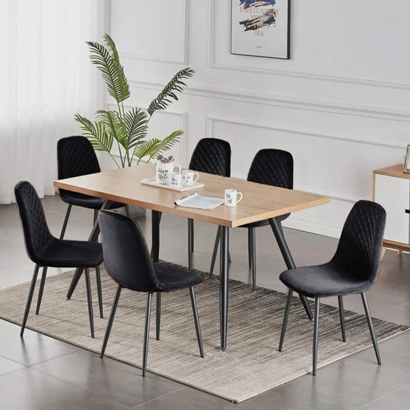 Wellersburg Modern Velvet Upholstered Armless Dining Chair, Black Velvet, Black, 6