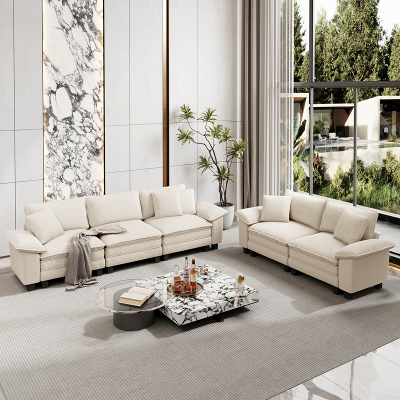 2-Piece Upholstered Living Room Set with Loveseat and Sofa - Oversized Chenille Corduroy Modular Couch