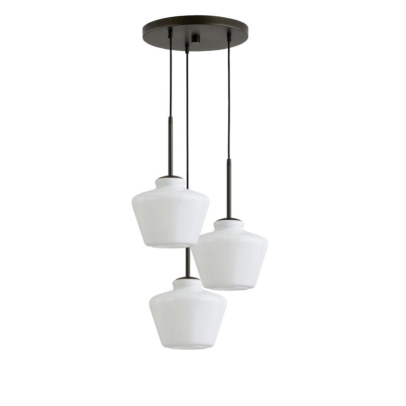 Luminaire suspendu à 3 lumières, Blanc, Bronze foncé