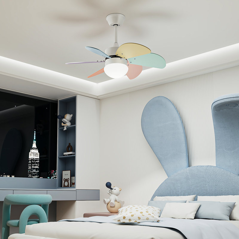 Ceiling Fan with LED Lights, White, Light Purple/Light Orange/Light Blue