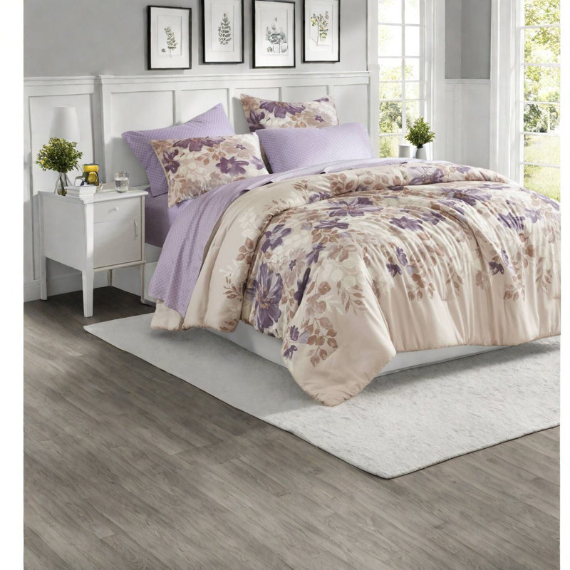 Floral Bedding Sets, Taupe Polyester Comforter, Modern Home Design
