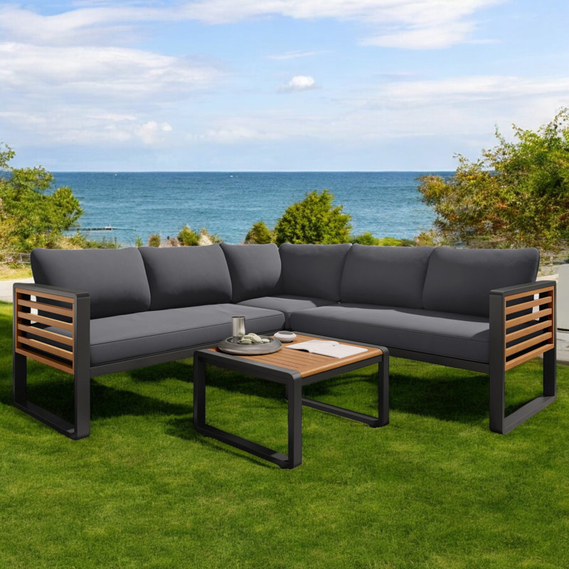 Ensemble de conversation pour patio avec coussins 4 pièces, Gris