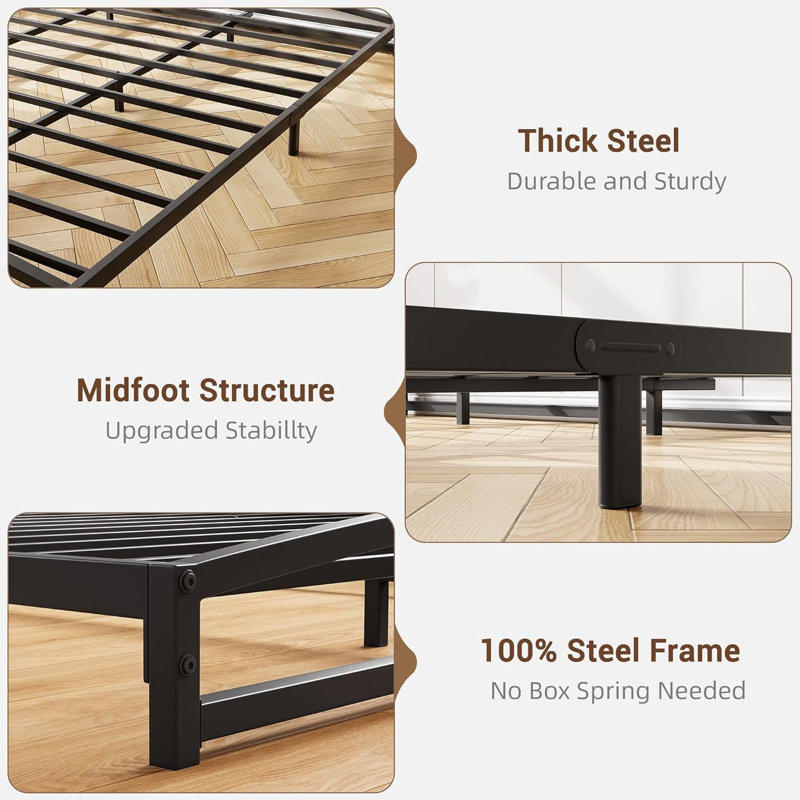Easy Assembly Ca King Size Low Bed Frame - 6 Inch Heavy Duty Metal Platform  Mattress Foundation  Noise-Free  No Box Spring Needed  Easy Assembly Non-Slip BlackSpace Saving, for Living Room, Guest Room